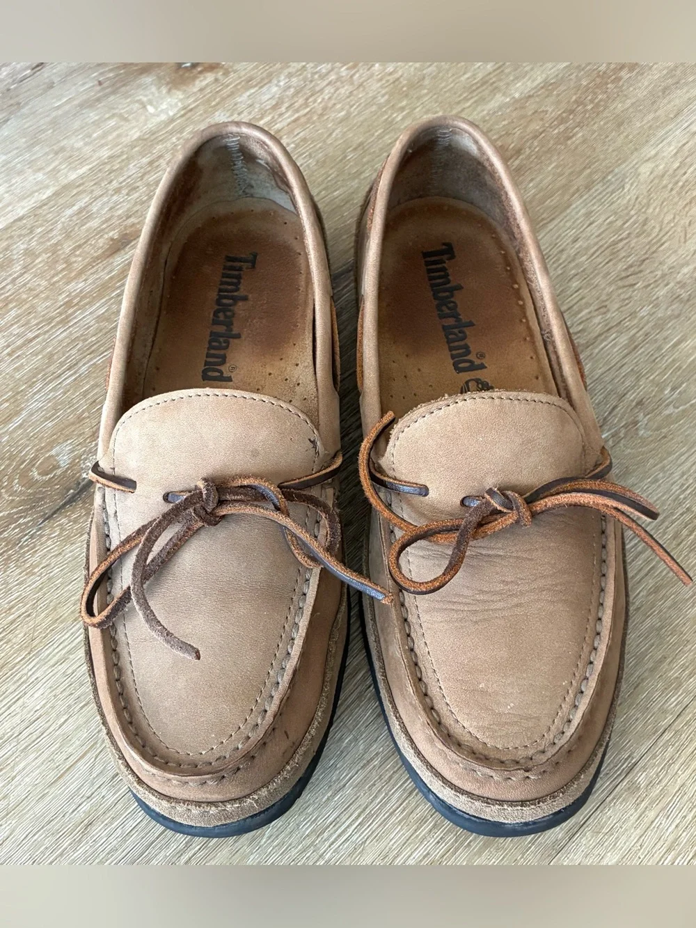 Timberland Brown Tan Nubuck Leather Moccasin Boat Shoes Men’s Size 7.5